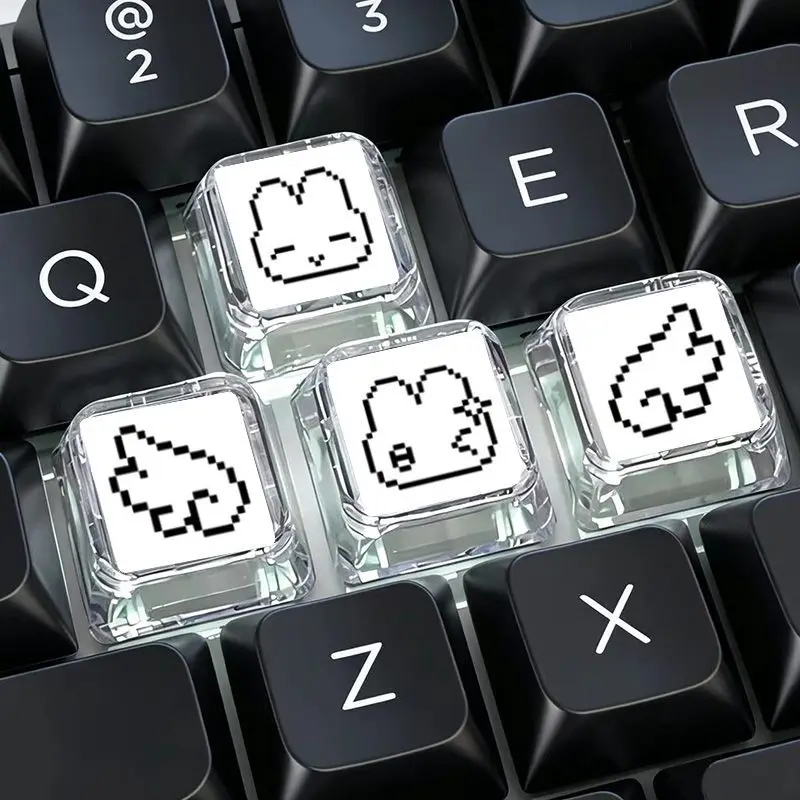 Gaming Accessories Aesthetic - ชุดคีย์แคป 4 ชิ้น ลายกระต่ายพิกเซลน่ารัก สำหรับคีย์บอร์ดกลไก คีย์แคปคีย์บอร์ดเกมมิ่งแบบปรับแต่งได้